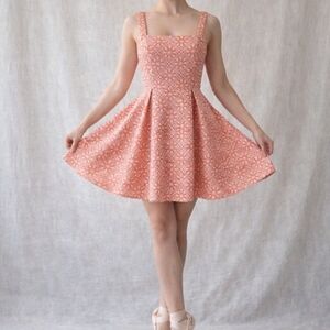 Pink/White Fit & Flare Mini Dress Sz S Balletcore Cottagecore Skater Dress
